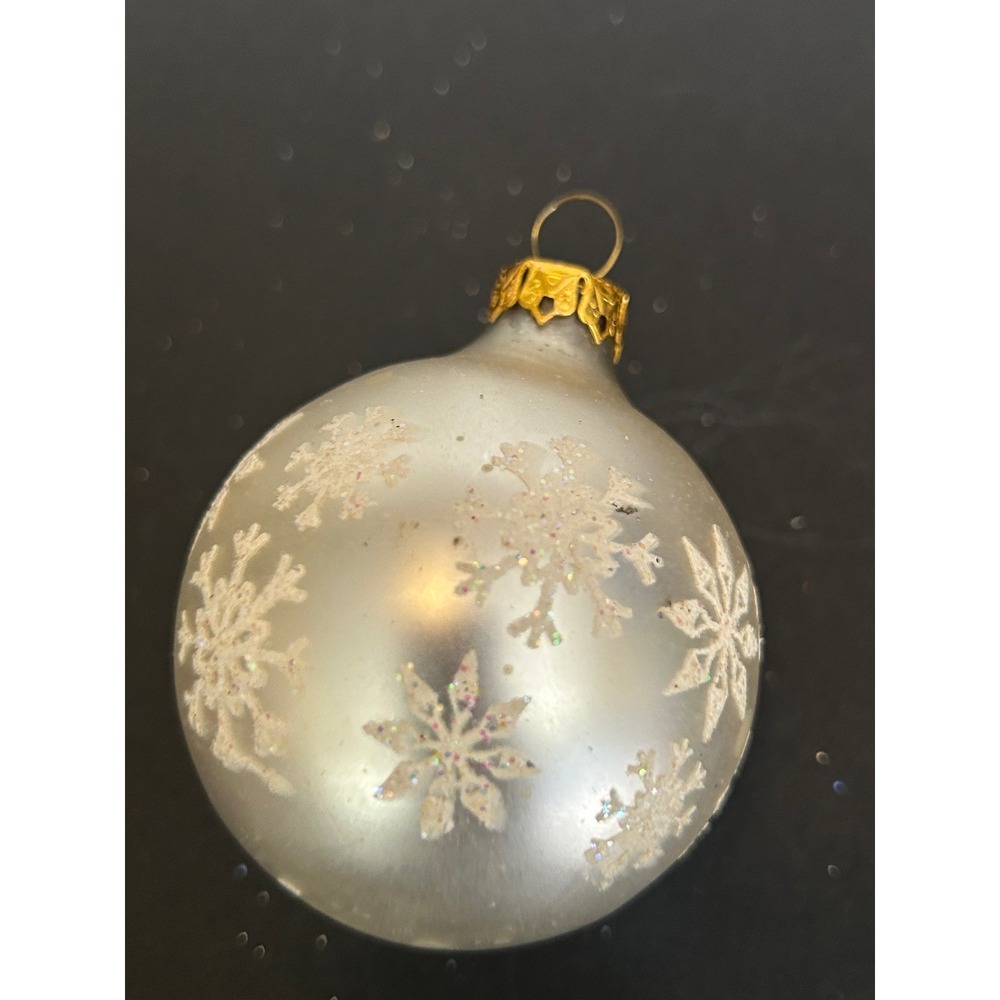 Christmas Ornament Christmas Silver Snowflake Glitter Glass Ball Vintage